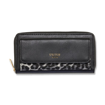 Portafoglio da donna nero con dettaglio animalier Swish Jeans, Borse e accessori Donna, SKU b541000592, Immagine 0